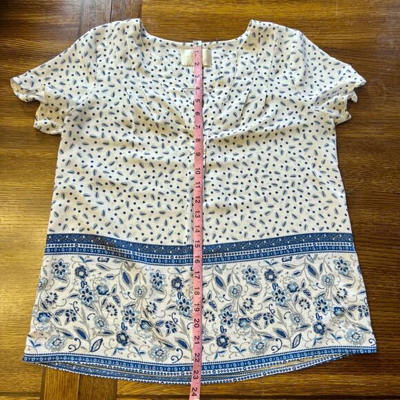 Womens Skies Are Blue Blue White Print Boho Flowy Lightweight Blouse Size XS - Picture 9 of 12